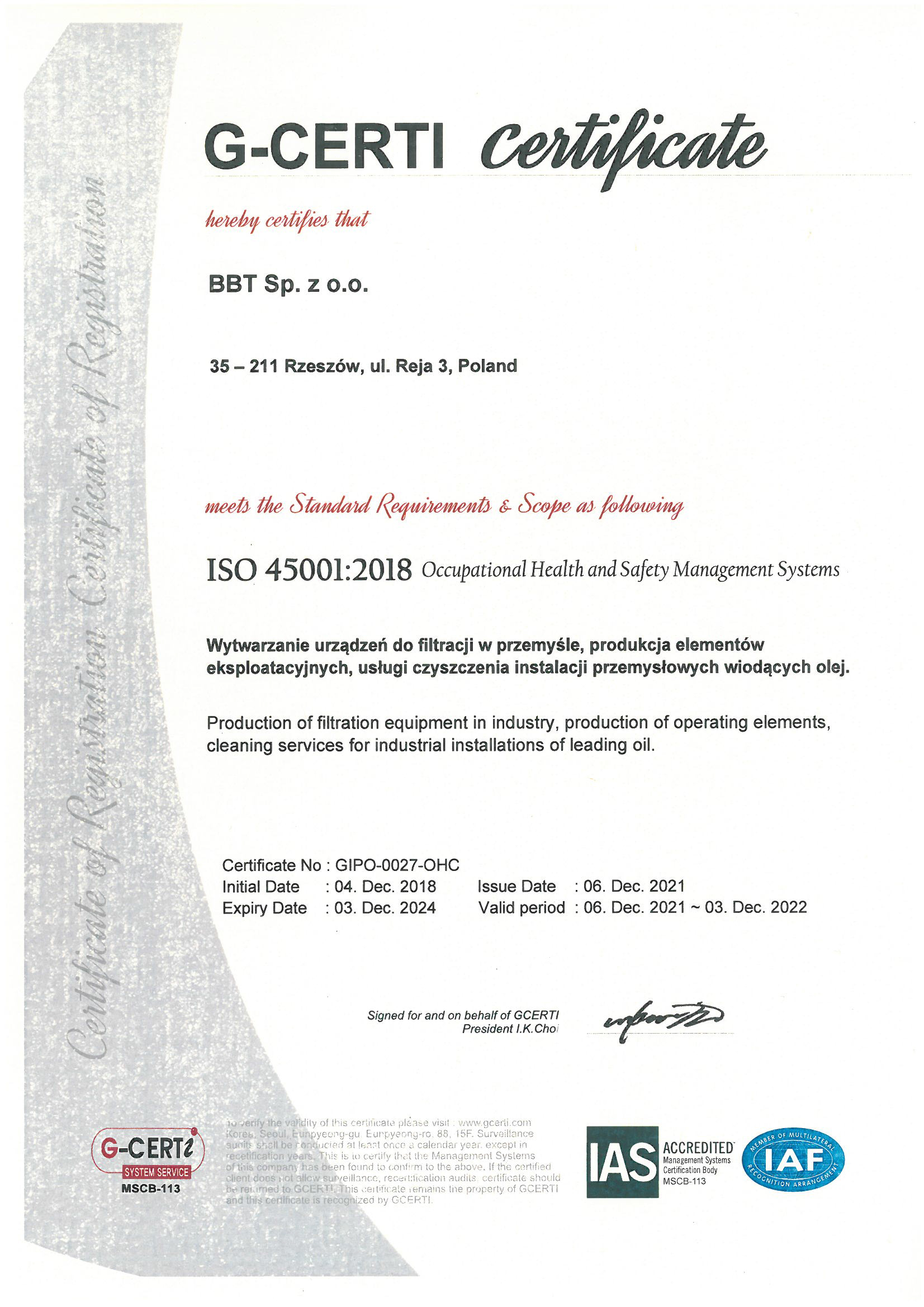 Certyfikat ISO 45001
